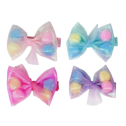 Pink Poppy Pom Pom Bow Hair Clip - Assorted