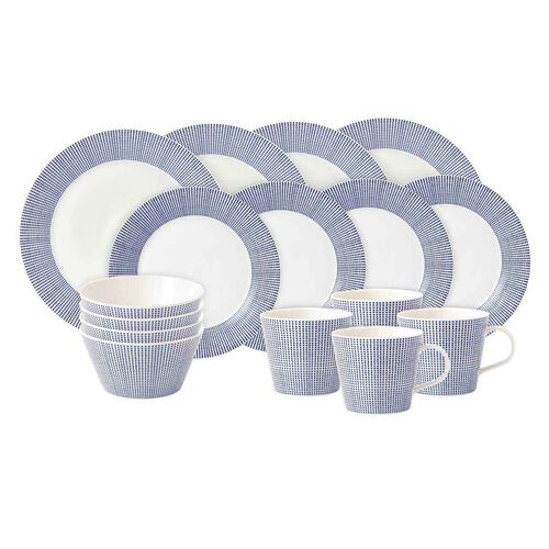 Royal Doulton Pacific 16 Piece Dinnerware Set, Blue Dots