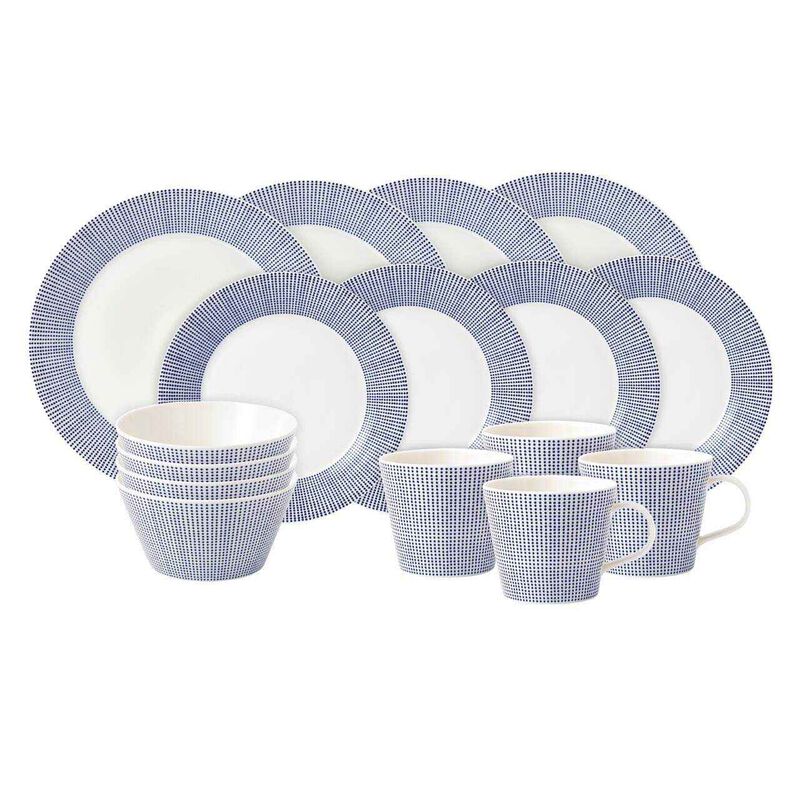 Royal Doulton Pacific 16 Piece Dinnerware Set, Blue Dots image number 0