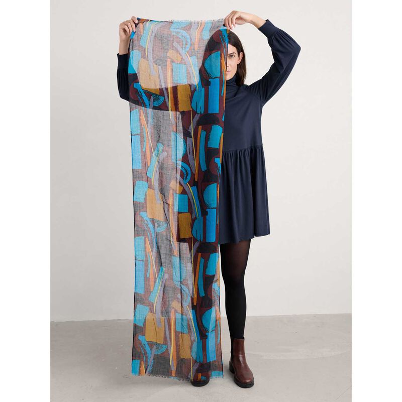 Seasalt Cornwall Pretty Printed Scarf Zennor Stack Dark Rye image number 3