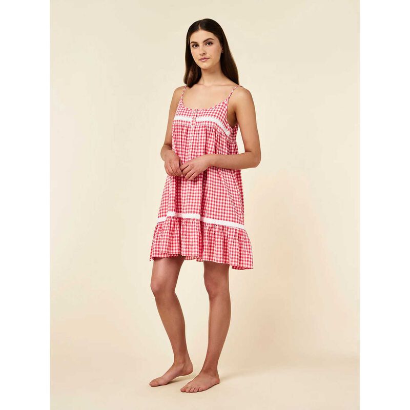 Papinelle Seersucker Gingham Lace Trim Strappy Nightie image number 2