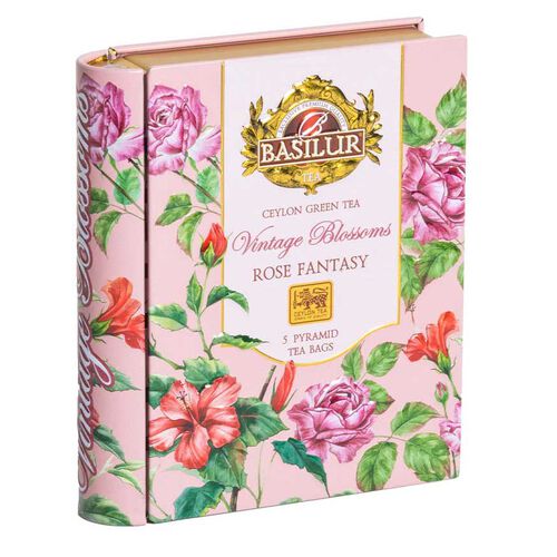 Basilur Mini Tea Book Tin Pyramid Teabags - Rose Fantasy