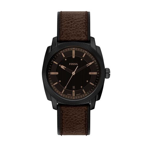 Fossil Machine 41mm Three-Hand Date Brown Leather Watch
