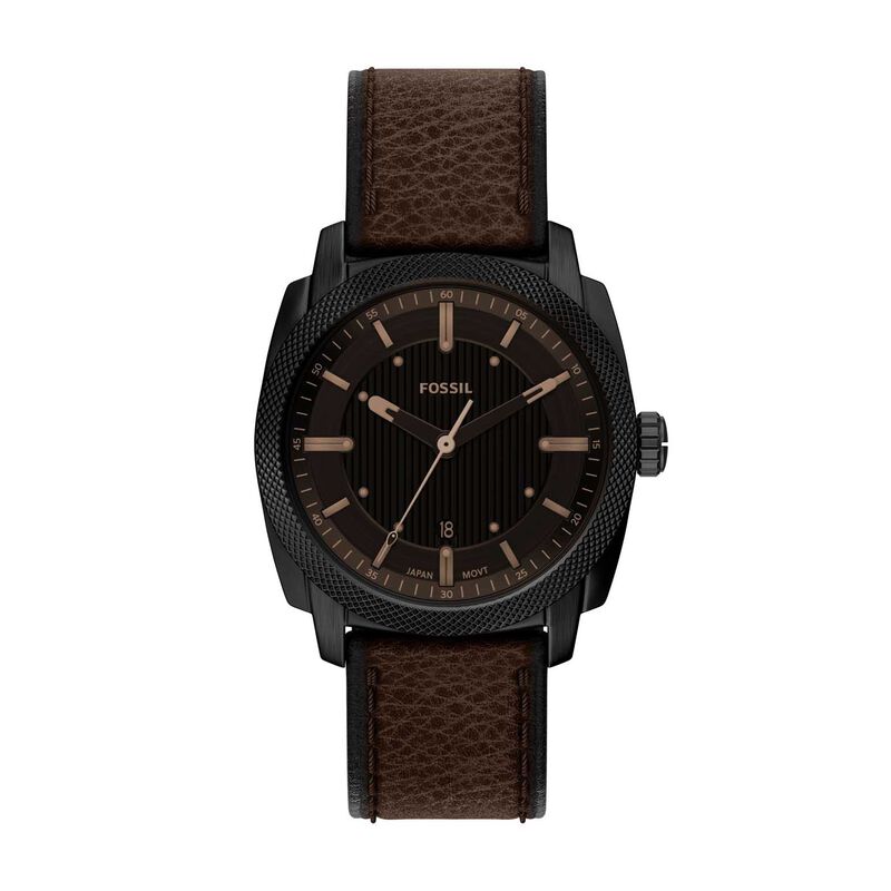 Fossil Machine 41mm Three-Hand Date Brown Leather Watch image number 0