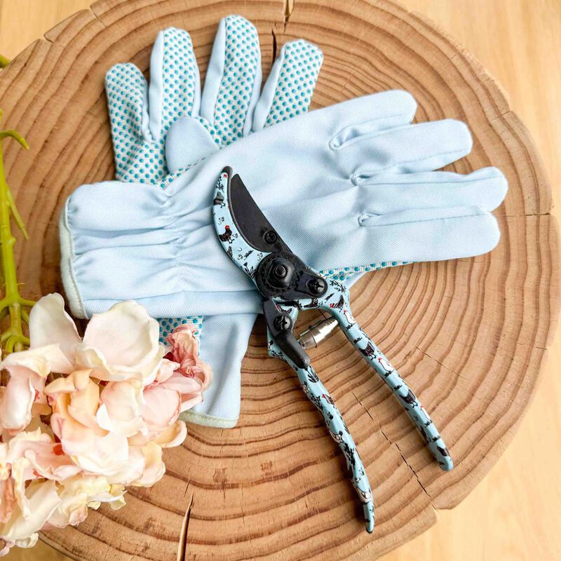 Urban Products Chicken & Friends Secateurs & Gloves Blue 26cm Set Of 2 image number 1