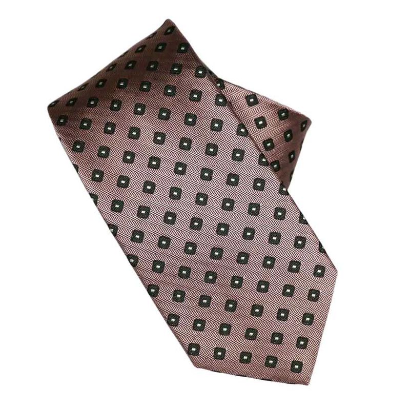 Monti Castello 100% Silk Tie - Dusky Pink & Moss Green Geometric image number 0