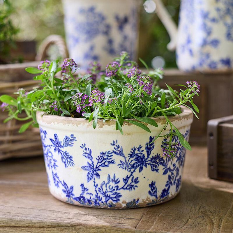 French Country Blue Floral Wide Pot Large image number 1