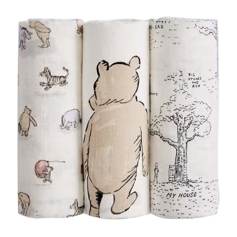 Pottery Barn Kids Winnie The Pooh Organic Muslin Swaddle Set Of 3 image number 0