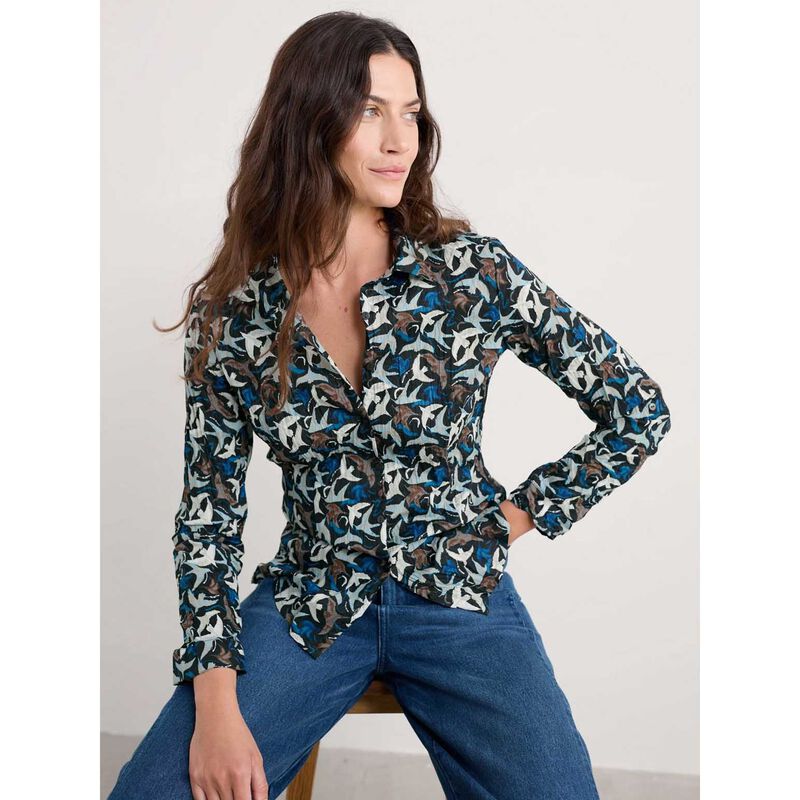 Seasalt Cornwall Larissa Shirt Swooping Birds Onyx image number 2