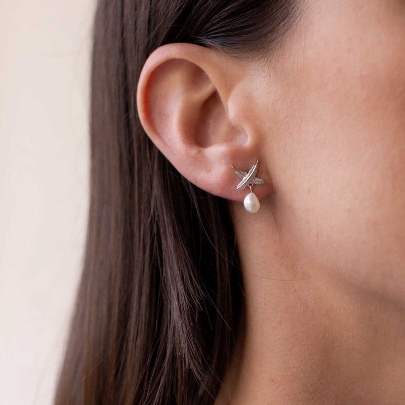 Boh Runga Feather Kiss Pearl Stud Earrings Silver image number 1