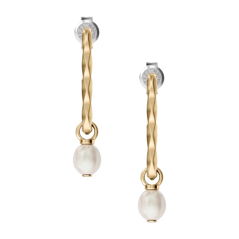 Skagen Agnethe Pearl Gold-Tone Brass Drop Earrings image number 1