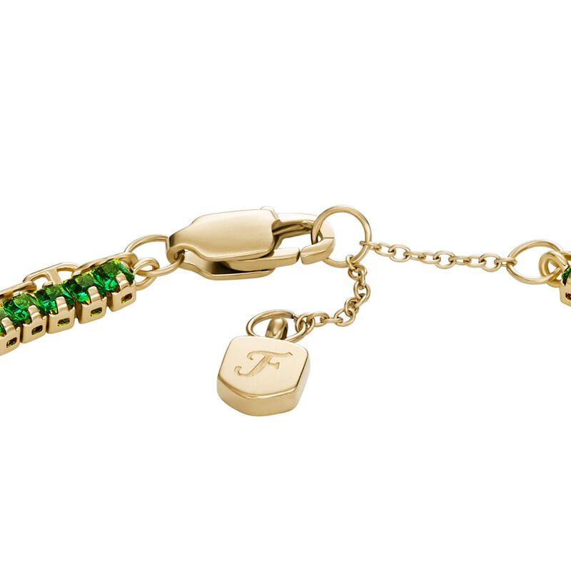 Fossil Heritage D-Link Glitz Gold-Tone Brass Chain Tennis Bracelet image number 2