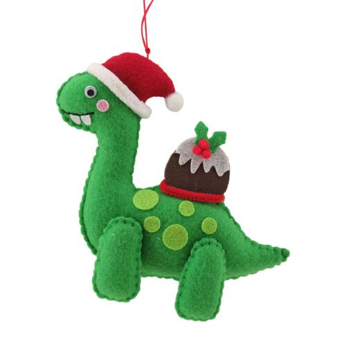 Dinosaur With Christmas Pudding On Back Green 6 Inch