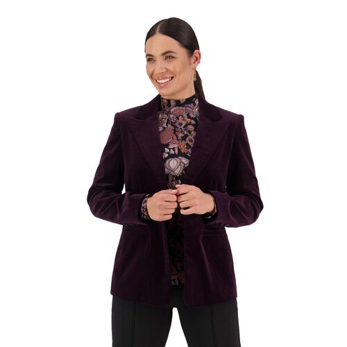 Vassalli Shaped Lined Cord Blazer With Back Splits And Button Cuff Detail
