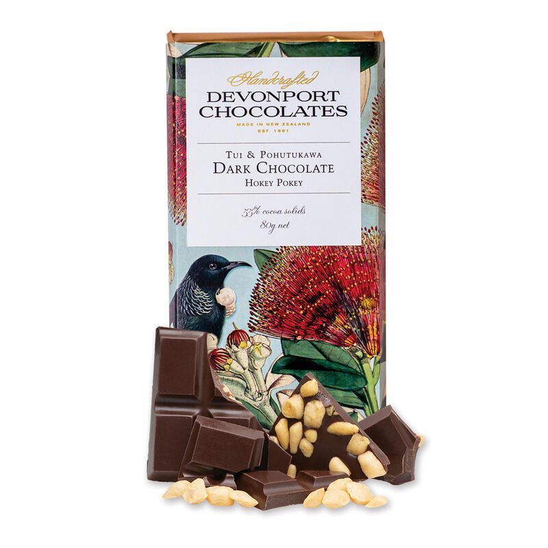 Devonport Chocolates Tui & Pohutakawa Hokey Pokey Dark Chocolate 80g image number 0