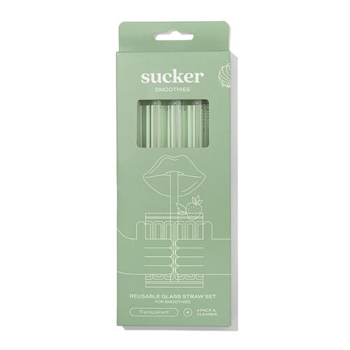 Sucker Reusable Glass Smoothie Straws 4 Pack - Transparent
