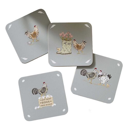 Cooksmart Hen House Lane Set Of 4 Coasters