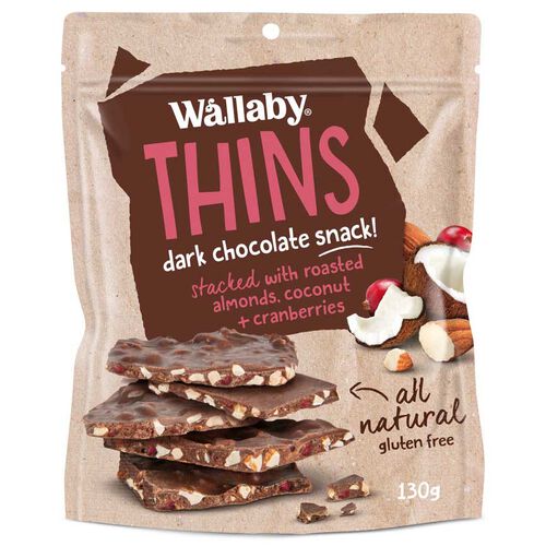 Wallaby Thins Almond, Coconut & Cranberry 130g