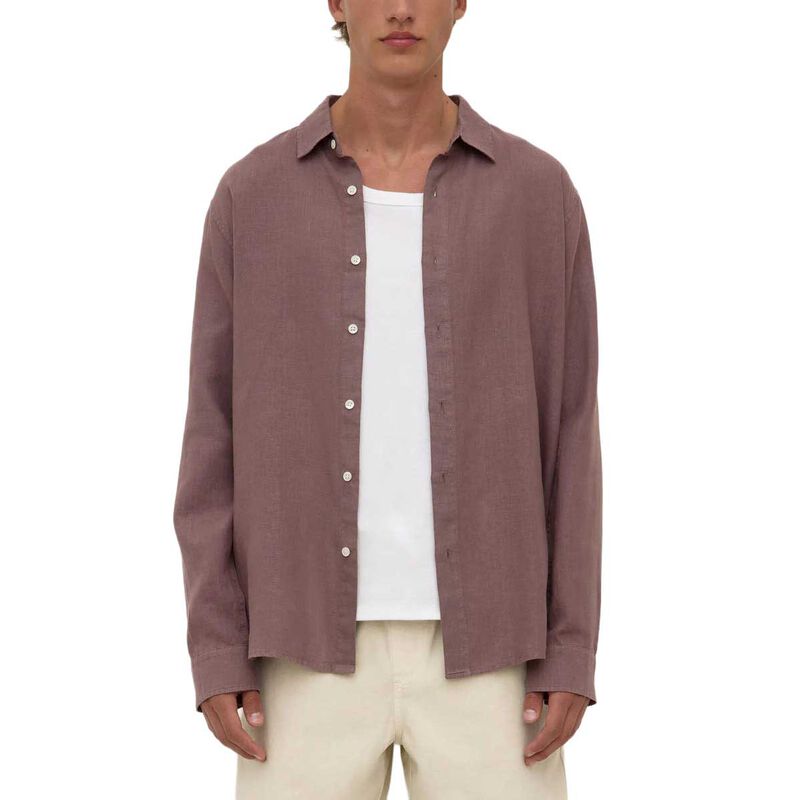 Assembly Label Everyday Mens Linen Long Sleeve Shirt Plum image number 0