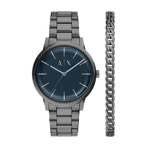 Armani Exchange Three-Hand Gunmetal Stainless Steel Watch And Bracelet Set
