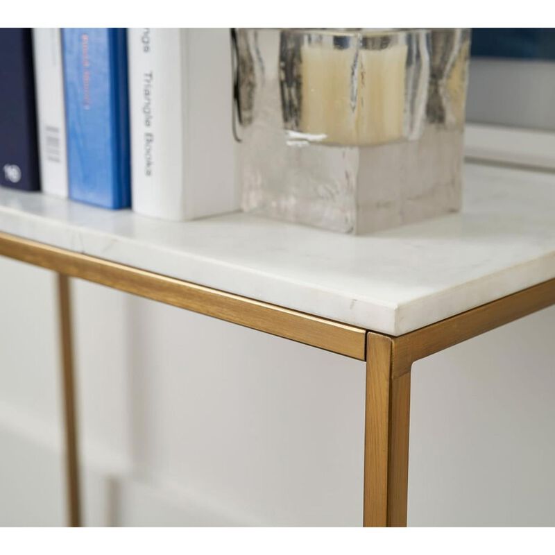 Pottery Barn Delaney Narrow Side Table Brass/Marble image number 1