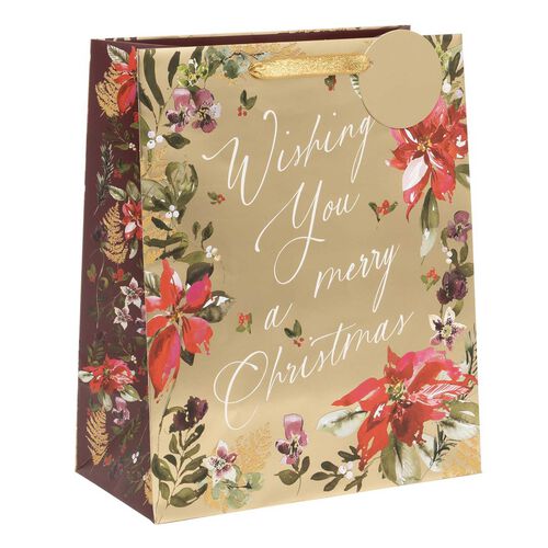 Image Gallery Festive Floral Gold Large Christmas Bag