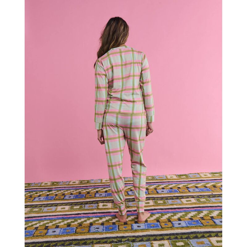 Kip&Co Pistachio Tartan Organic Cotton LS Pyjama Top & Slouch Pant Set image number 1