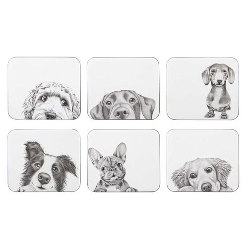 Ashdene Peeking Pups 6Pk Coaster
