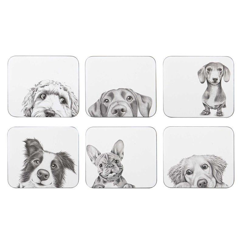 Ashdene Peeking Pups 6Pk Coaster image number 0