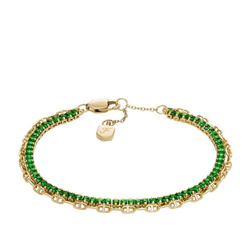 Fossil Heritage D-Link Glitz Gold-Tone Brass Chain Tennis Bracelet