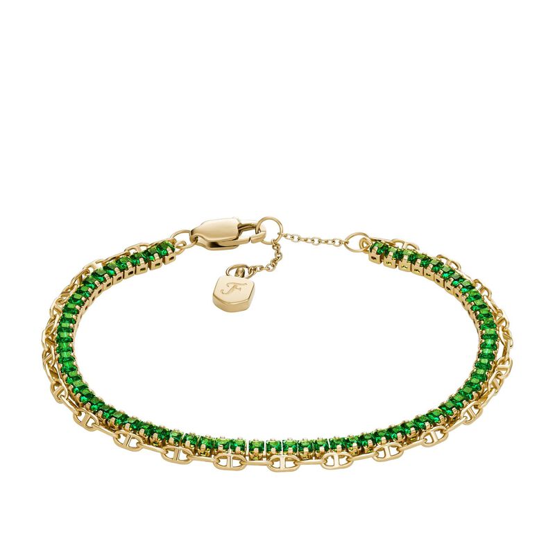 Fossil Heritage D-Link Glitz Gold-Tone Brass Chain Tennis Bracelet image number 0