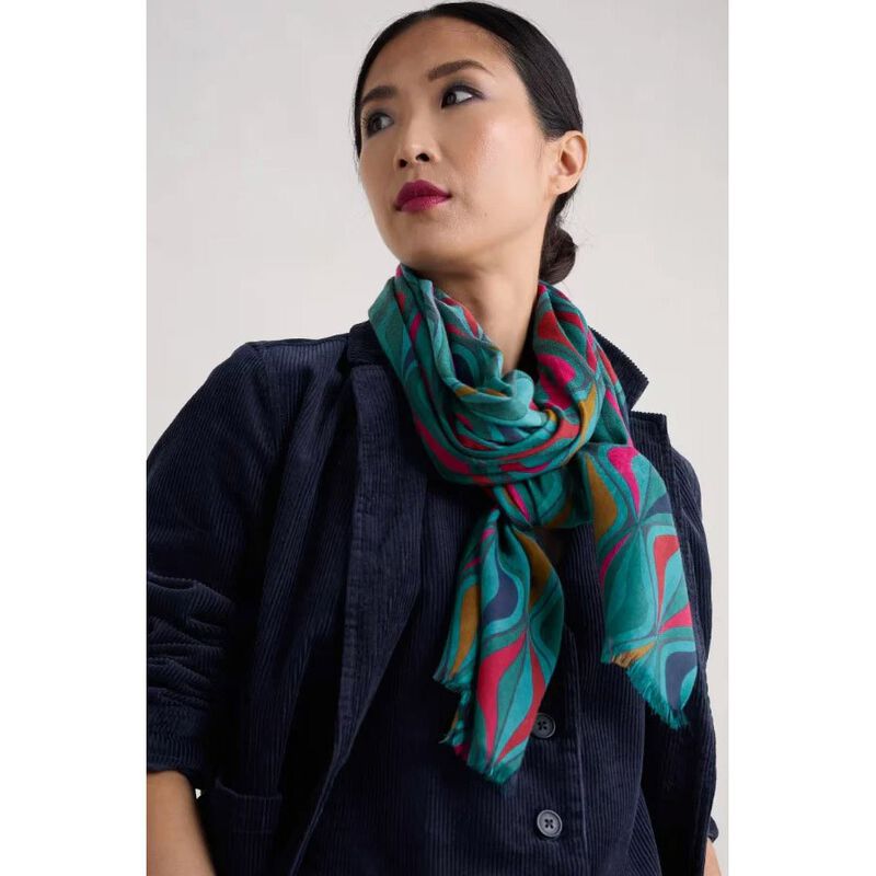 Seasalt Cornwall May Garland Scarf Festive Ribbons Dark Jade image number 1
