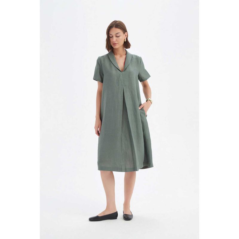 TIRELLI Shawl Collar Pleat Dress image number 6