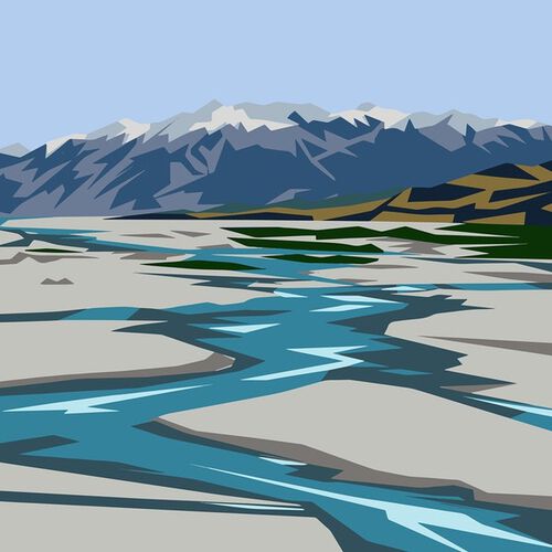 Ira Mitchell Rakaia River Matted Print 35 x 27.5cm