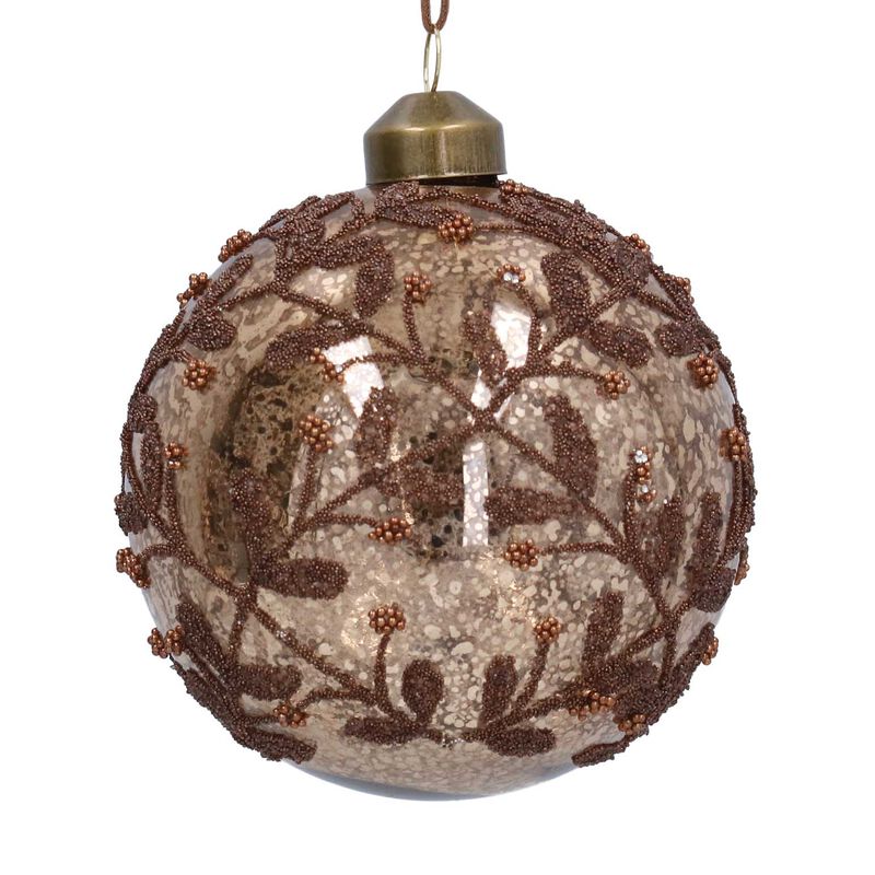 Gisela Graham Glass Ball 10cm Antique Chocolate Beaded image number 0