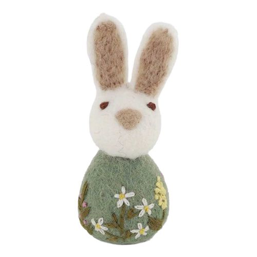 Gry & Sif Small Bunny with Flower Embroidery - Green