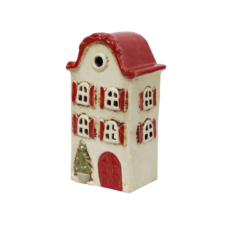 French Country Alsace Tea Light Villa Christmas Stone with Red Shutters image number 1