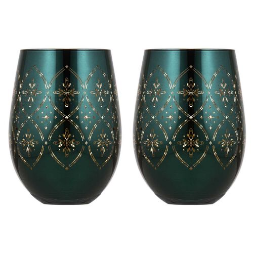 Tempa Chantelle Emerald 2pk Stemless Glass