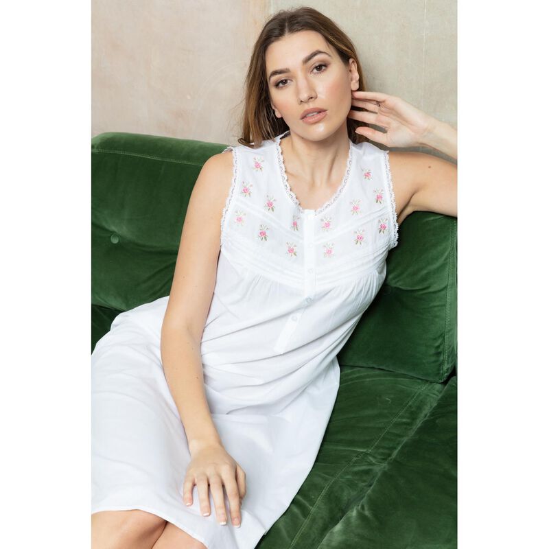 Cottonreal Rose Embroidered Sleeveless Nightdress image number 1