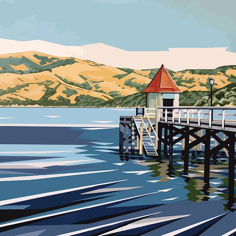 Ira Mitchell Akaroa Wharf Matted Print 35 x 27.5cm image number 0