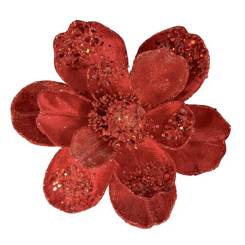 Medium Heirloom Lux Magnolia With Clip Red 18cm