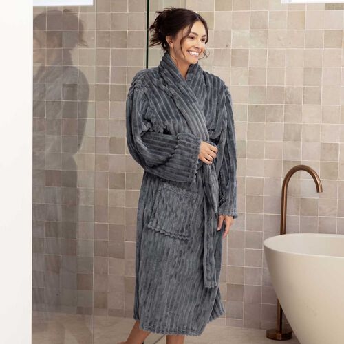 Bambury Channel Fleece Robe Steel
