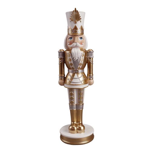 Resin Nutcracker White/Gold Fan Hat 34cm/13Inch