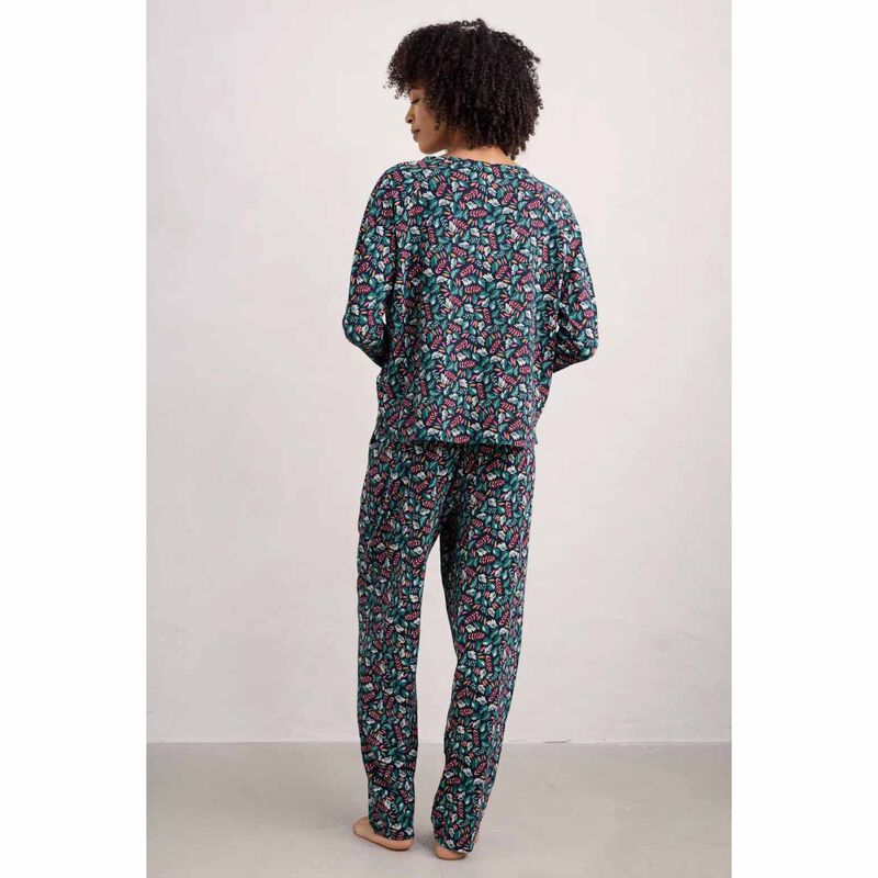 Seasalt Cornwall Setting Sun Pyjamas Sunlit Leaves Dark Jade image number 1