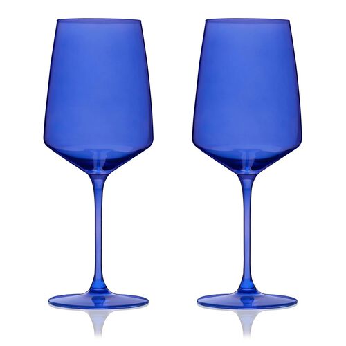 Reserve Nouveau Crystal Wine Glasses In Cobalt By Viski Set Of 2