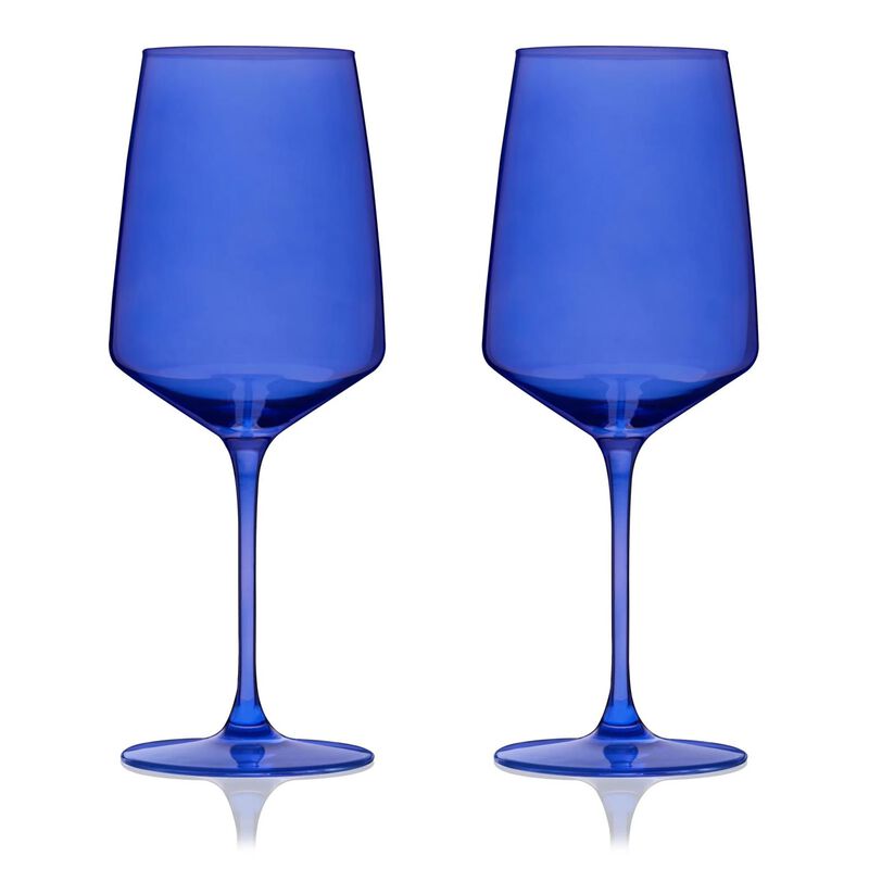 Reserve Nouveau Crystal Wine Glasses In Cobalt By Viski Set Of 2 image number 0