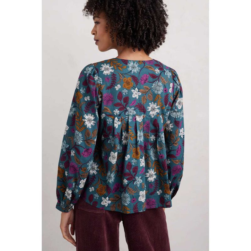 Seasalt Cornwall Thornapple Shirt Woodblock Bloom Dusky Jade image number 1