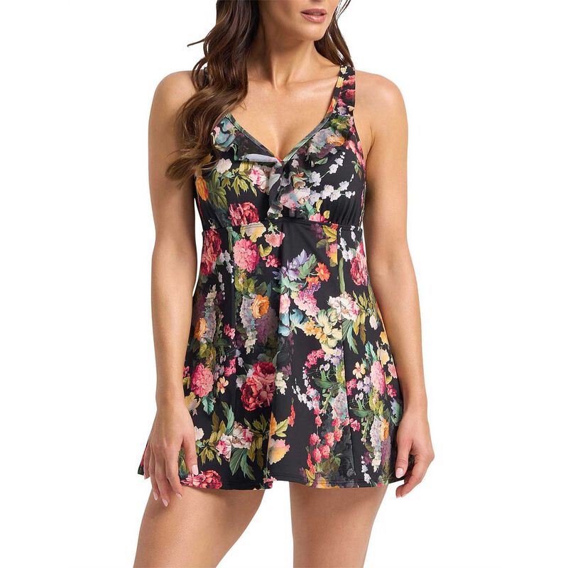 Jantzen Abbie Mesh Ruffle Swim Dress One Piece - Black image number 2