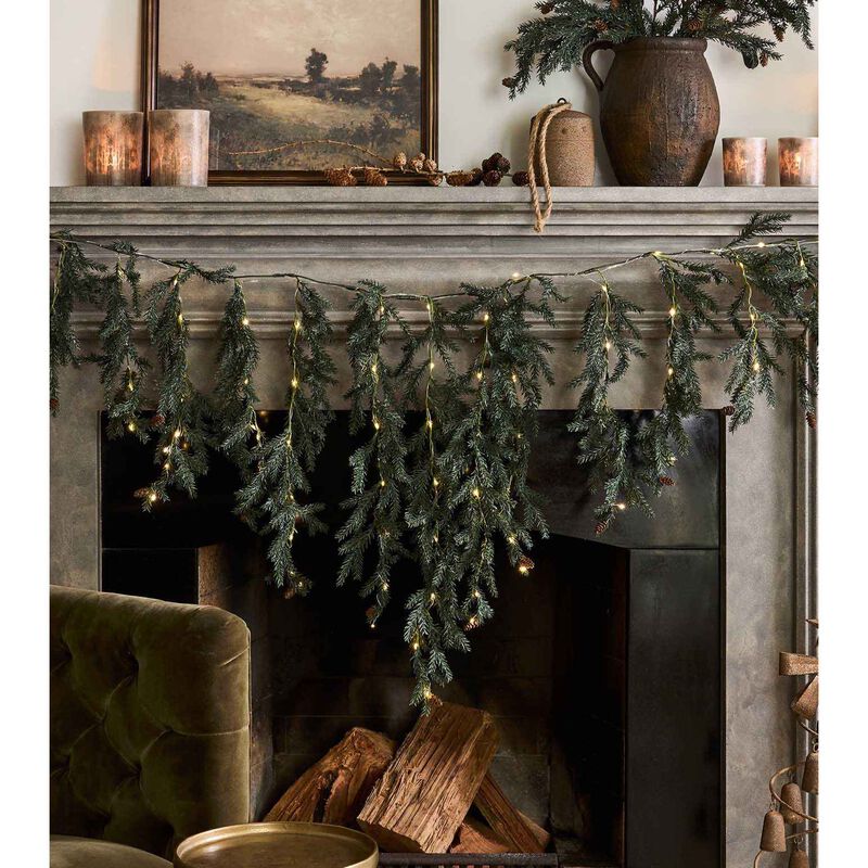 French Country Pinecone Light Up Mantle Garland image number 1