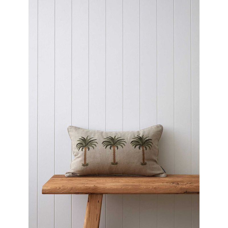 Wallace Cotton Palm Trio Embroidered Rectangle Cushion image number 1